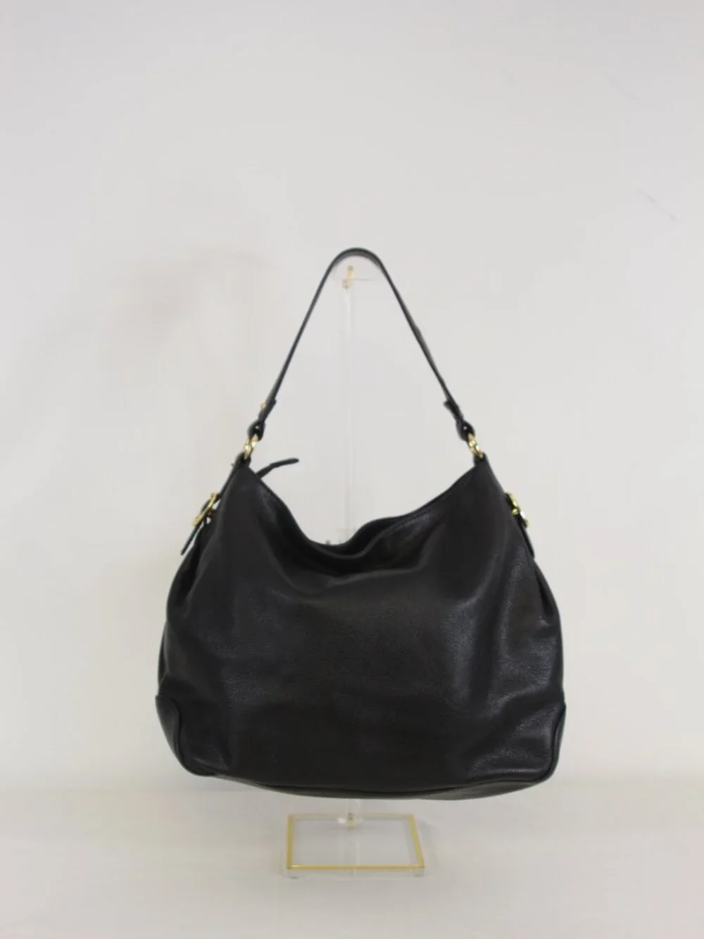 Michael Kors Black Pebbled Leather Hobo Shoulder Bag Gold Hardware